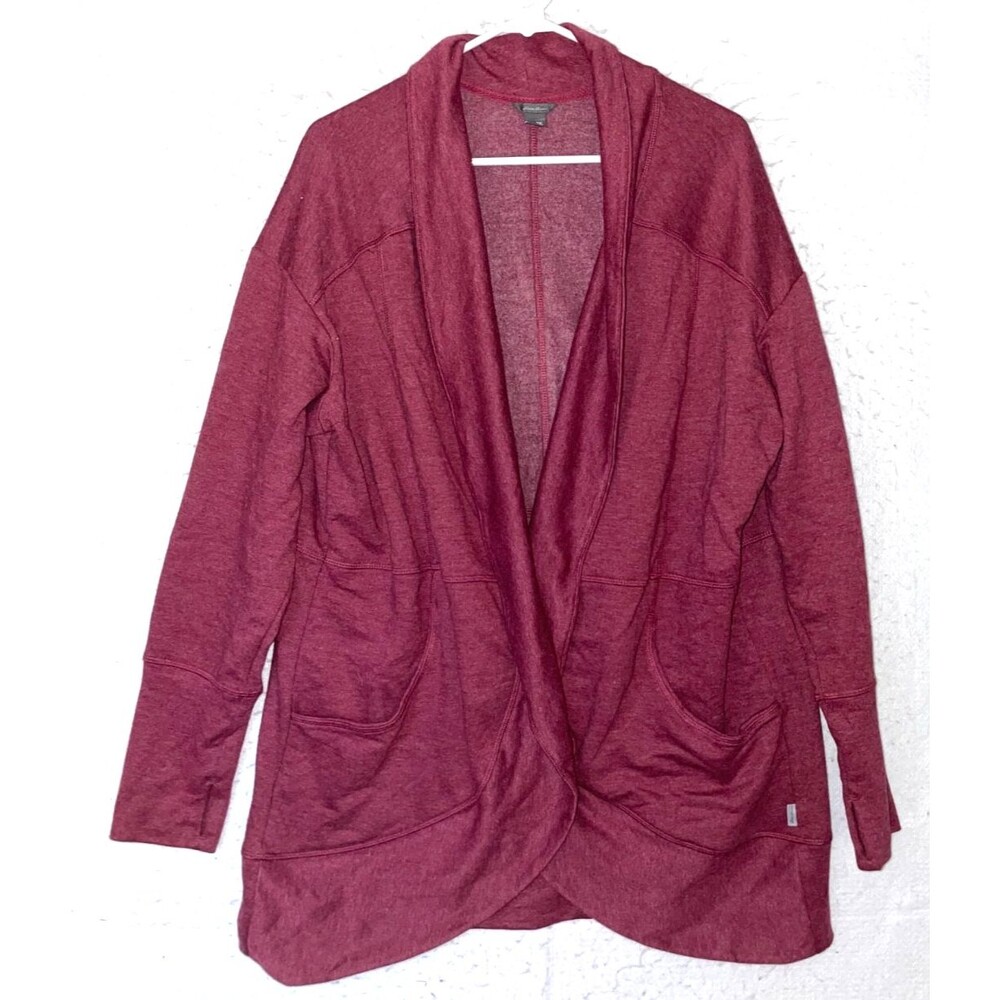 Eddie Bauer Camp Fleece Open Front Cardigan Wrap Sweater Womens 2XL Ruby Maroon